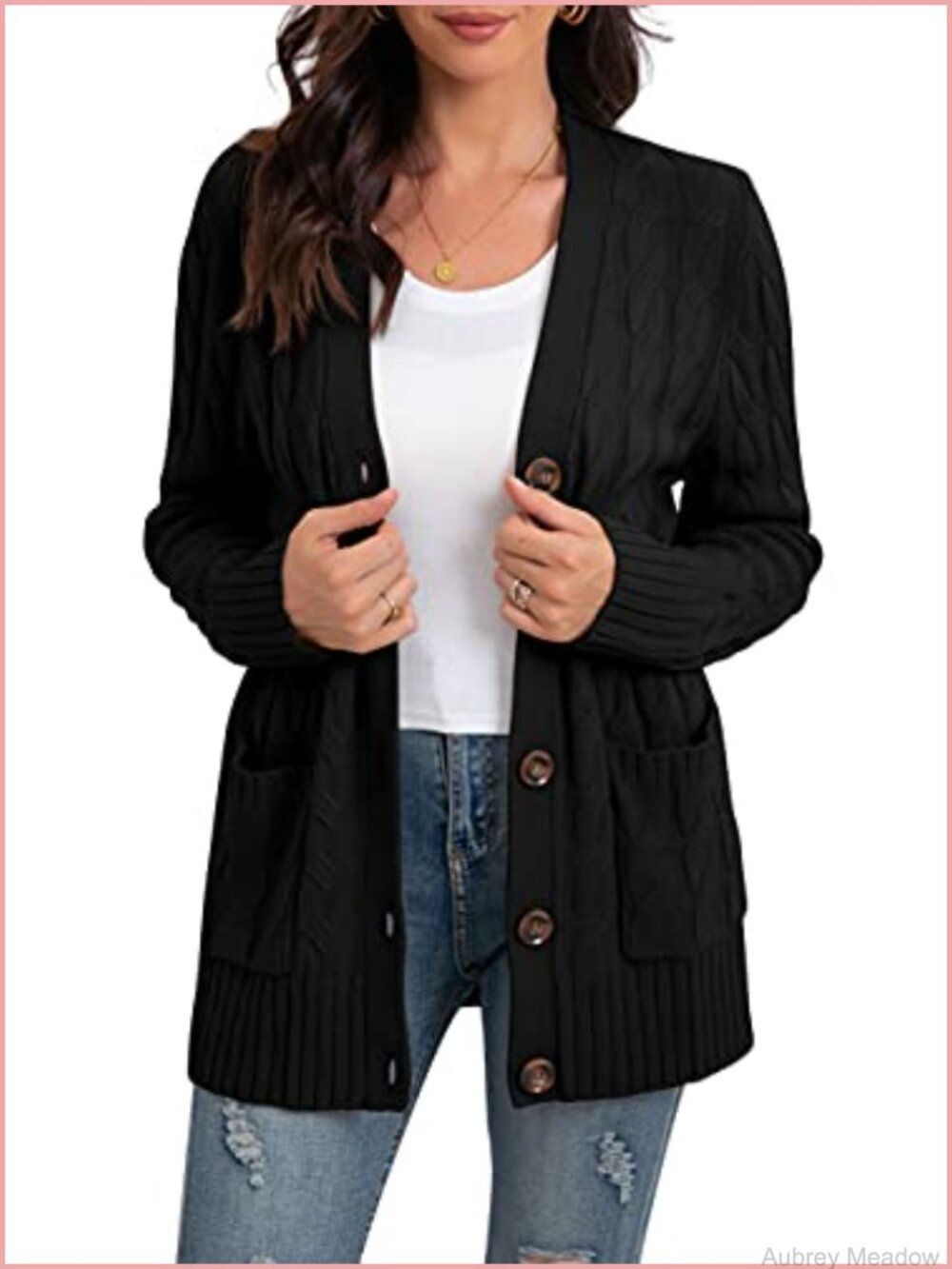 Womens Long Sleeve Cable Knit Cardigan Sweater with Pockets